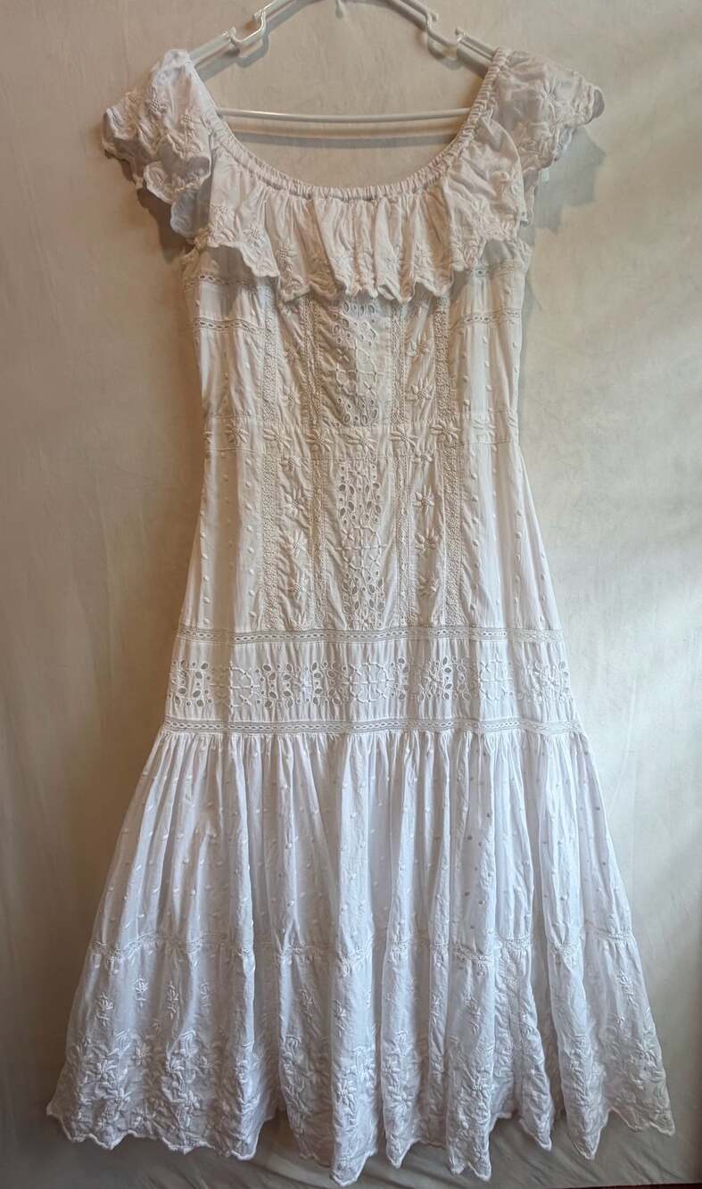 Lauren Ralph Lauren Eyelet Maxi Dress Size 12 White Cotton